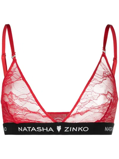 Natasha Zinko Logo-band Triangle Lace Bra In 红色