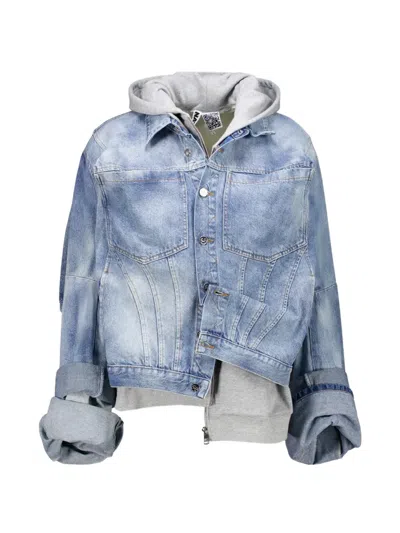 Natasha Zinko Multi-layer Hooded Denim Jacket In Blue