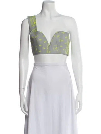 Pre-owned Natasha Zinko Patterned One-shoulder Crop Top In Gray