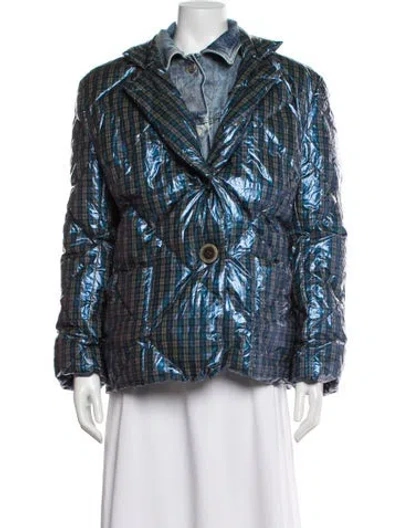 Pre-owned Natasha Zinko Plaid Print Down Jacket In Blue