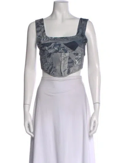 Pre-owned Natasha Zinko Printed Square Neckline Crop Top In Gray