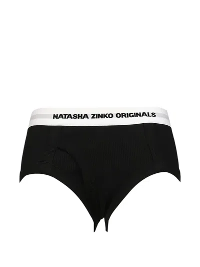 Natasha Zinko Ribbed Logo-print Briefs In Black
