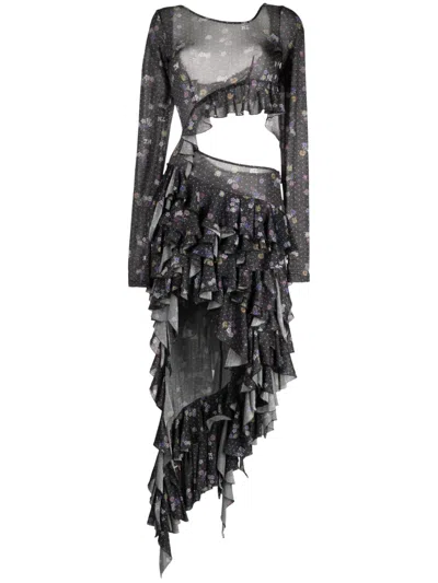 Natasha Zinko Ruffled Cut-out Midi Dress In Black