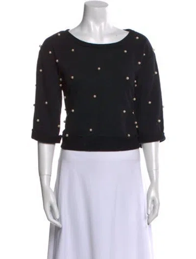 Pre-owned Natasha Zinko Scoop Neck Three-quarter Sleeve Crop Top In Black