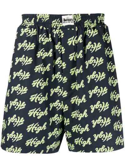 Natasha Zinko Slogan-print Cotton Shorts In Blue