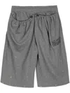 Natasha Zinko Slogan-print Distressed Cotton Track Shorts In Grey