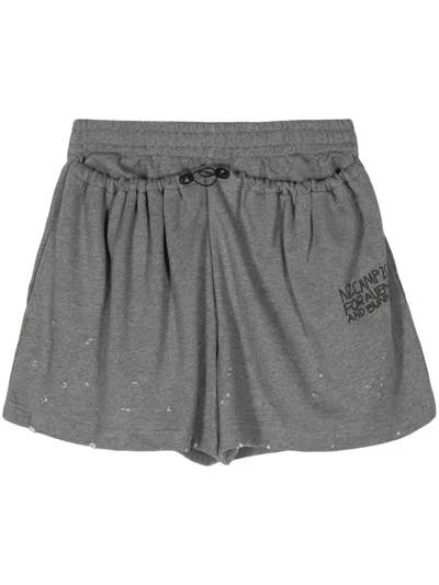 Natasha Zinko Slogan-print Distressed Track Shorts In Grey
