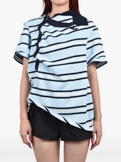 Natasha Zinko Striped Asymmetric Polo Shirt In Purple