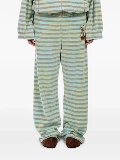 Natasha Zinko Striped Embroidered Track Pants In Green