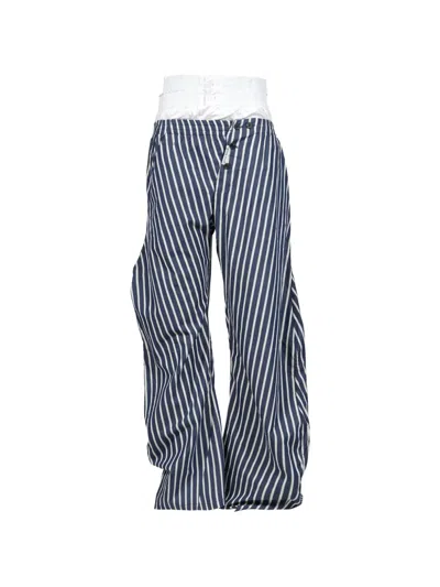 Natasha Zinko Striped Stacked Trousers In Blue