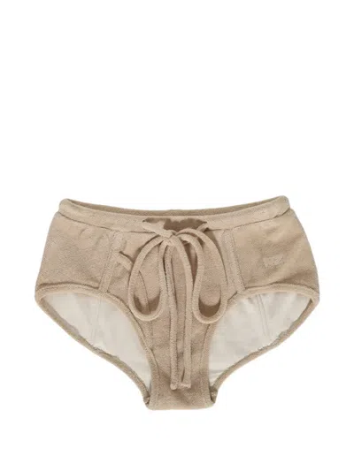 Natasha Zinko Terry-cloth Drawstring Briefs In Brown