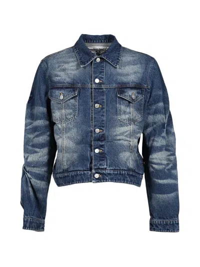 Natasha Zinko Treated Cropped Denim Jacket In Purple