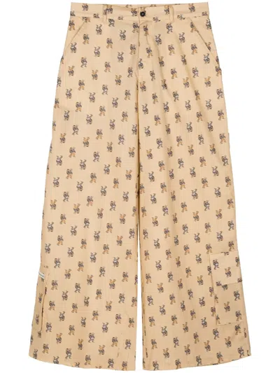 Natasha Zinko Wide-leg Graphic-print Cotton Pants In Neutrals