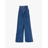 Natasha Zinko Womens  Folded Five-pockets Wide-leg High-rise Denim Jean In Denim Light Wash