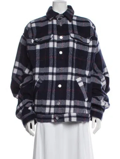 Pre-owned Natasha Zinko Wool Plaid Print Coat In Blue