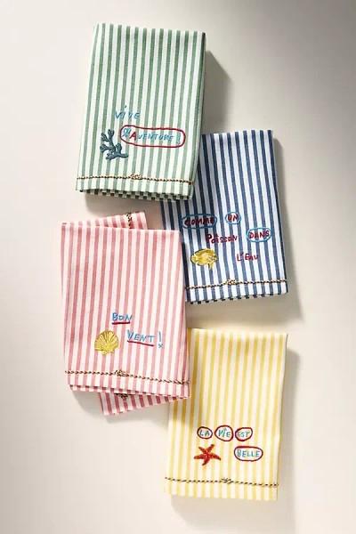 Nathalie Lete By The Sea Embroidered Napkins, Assorted Set Of 4
