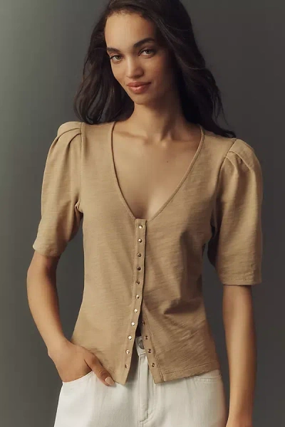 Nation Los Angeles 100% Cotton Jen Buttondown Top In Brown