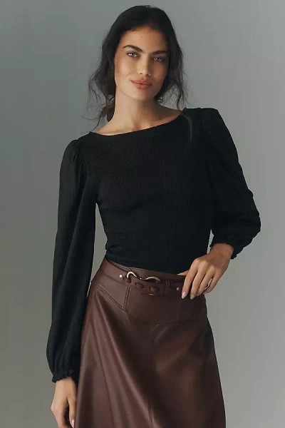 Nation Los Angeles Aidan Long-sleeve Smocked Top In Black