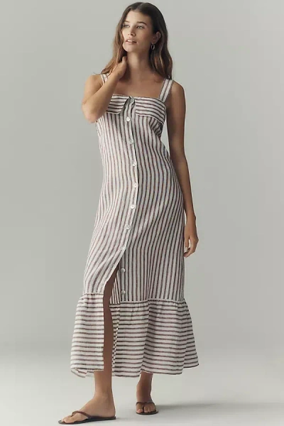 Nation Los Angeles Amelia Linen Midi Dress In Brown