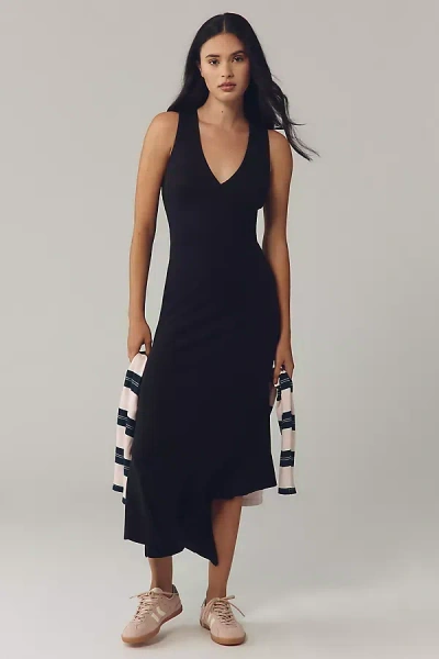 Nation Los Angeles Camel Sleeveless V-neck Midi Dress In Black