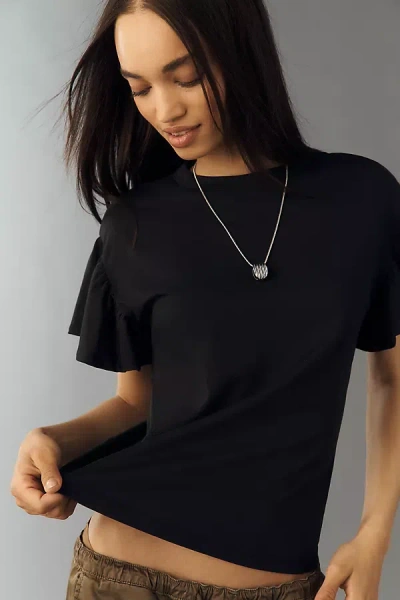 Nation Los Angeles Camille Flutter-sleeve T-shirt Top In Black
