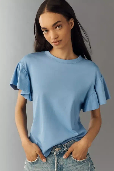 Nation Los Angeles Camille Flutter-sleeve T-shirt Top In Blue