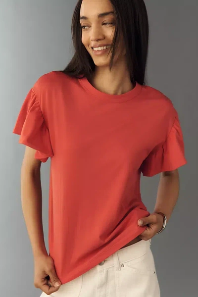 Nation Los Angeles Camille Flutter-sleeve T-shirt Top In Red
