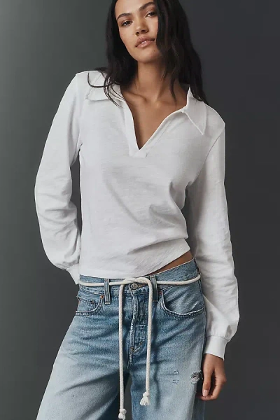 Nation Los Angeles Cotton Kimberly Polo Shirt Top In Neutral