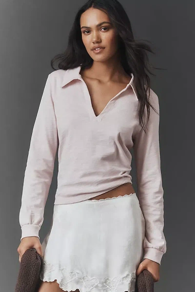 Nation Los Angeles Cotton Kimberly Polo Shirt Top In Pink