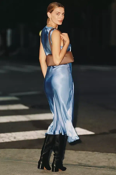 Nation Los Angeles Dulce Crew-neck Satin Midi Dress In Blue