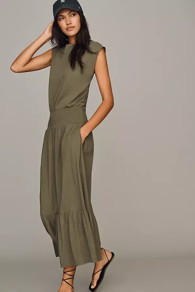 Nation Los Angeles Evonne Short-sleeve Cotton Midi Dress In Green