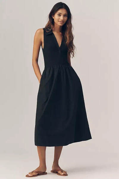 Nation Los Angeles Jessica V-neck Midi Dress In Black