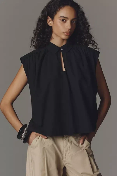 Nation Los Angeles Jody Sleeveless Keyhole Blouse In Black
