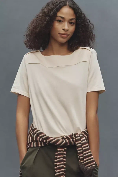 Nation Los Angeles Johnnie Boat-neck T-shirt Top In White