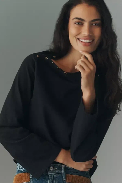 Nation Los Angeles Neda Long-sleeve Snap Top In Black