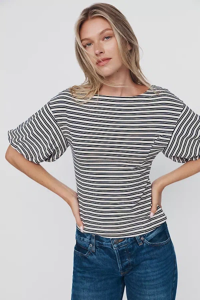 Nation Los Angeles Sophia Cotton Puff Sleeve Tee In Black