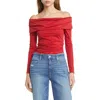 Nation Ltd Abana Drape Off The Shoulder Long Sleeve Pima Cotton Blend Top In Heartbeat