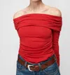 Nation Ltd Abana Drape Off The Shoulder Long Sleeve Pima Cotton Blend Top In Multi