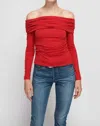 Nation Ltd Abana Drape Off The Shoulder Long Sleeve Pima Cotton Blend Top In Red