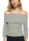 Nation Ltd Alexi Off The Shoulder T-shirt In Cross Walk Stripe In Neutral