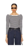 Nation Ltd Amelie Stripe Envelope Neck Top In Pointelle Stripe