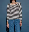 Nation Ltd Long Sleeve Envelope Neck Top In Pointelle Stripe In Black