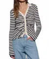 Nation Ltd Ami Henley Long Sleeve Top In Pointelle Stripe In Blue