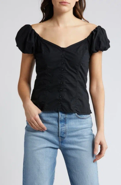 Nation Ltd Angel Bubble Sleeve Off The Shoulder Top In Jet Black