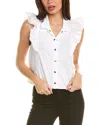 Nation Ltd Archer Ruffled Button Up Top In Optic White In White