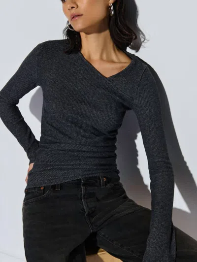 Nation Ltd Arlo Ruched Long Sleeve Top In Marled Grey In Multi