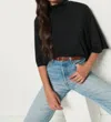 Nation Ltd Bell Short Sleeve Turtleneck Top In Jet Black In Black