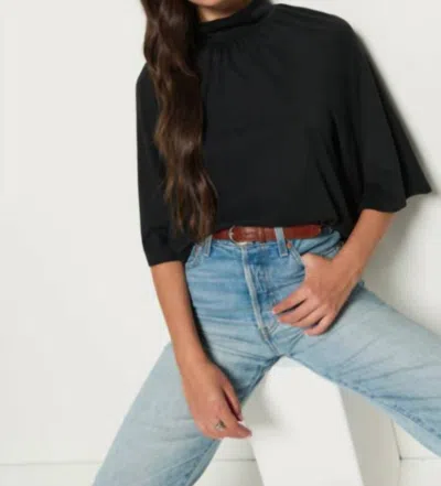 Nation Ltd Bell Short Sleeve Turtleneck Top In Jet Black