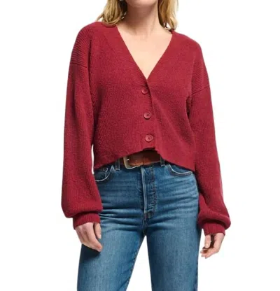 Nation Ltd Bo Balloon Sleeve Cardigan In Danish Red