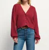 NATION LTD BO BALLOON SLEEVE CARDIGAN IN DANISH RED